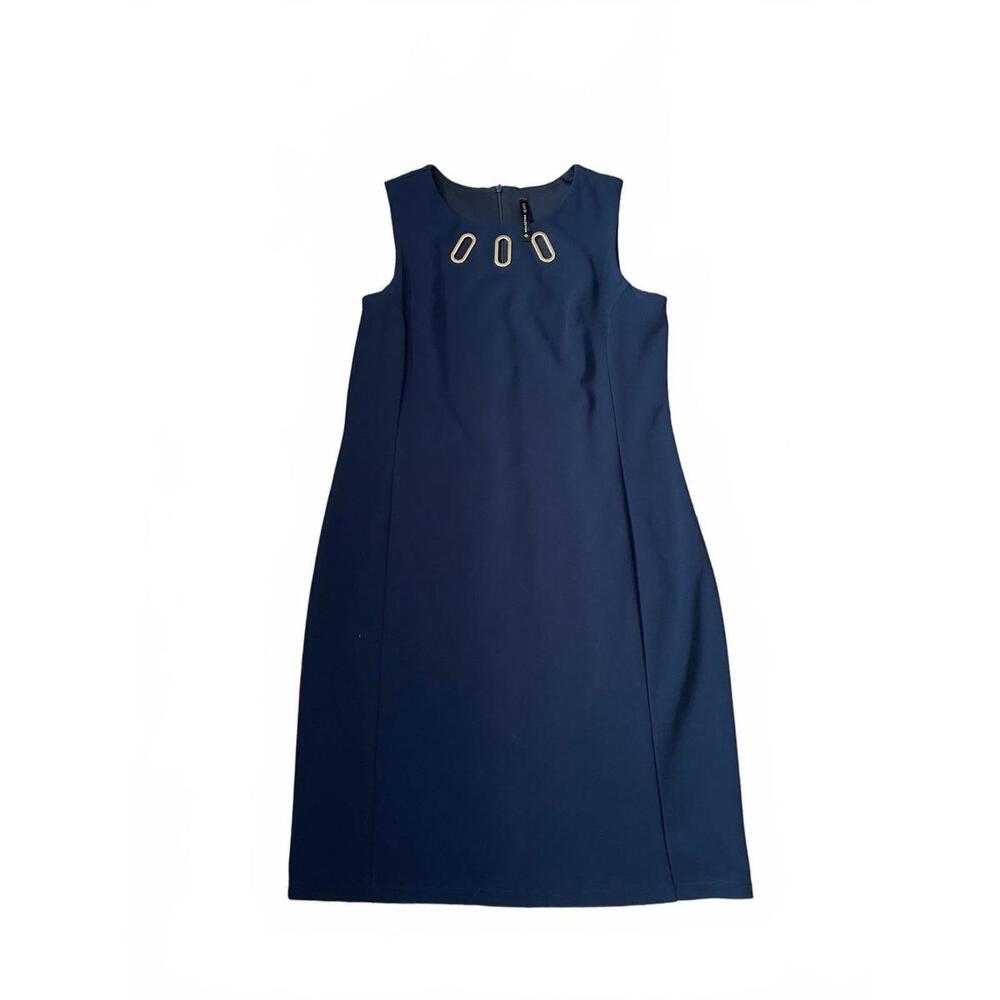 Lori M Collection Navy Stretchy Midi Shift Dress with Metallic Cutouts - Size XL